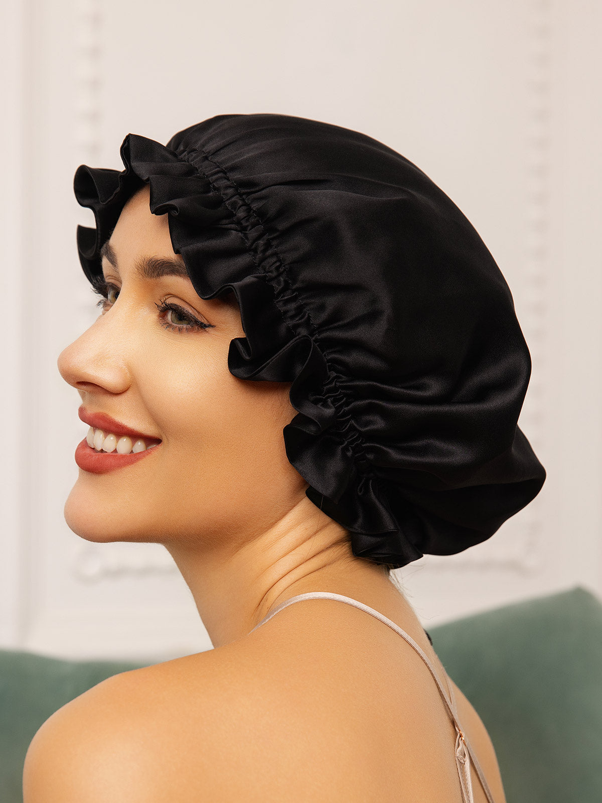 [Black] SilkSilky Pure Silk Sleep Cap 001