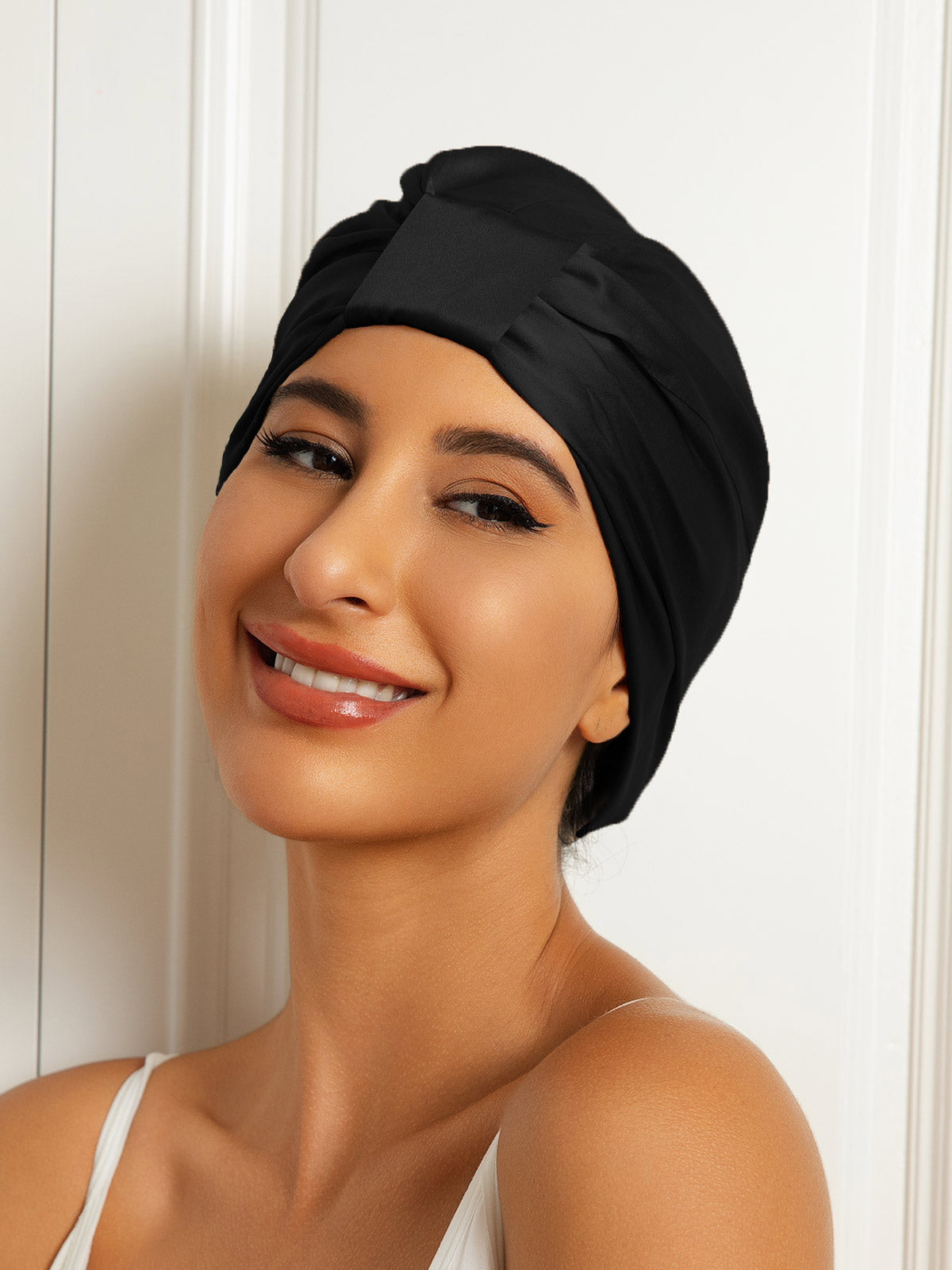[Black] SilkSilky Pure Silk Sleep Cap 001