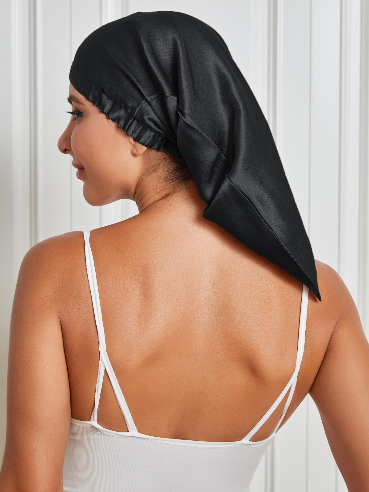 [Black] SilkSilky Pure Silk Sleep Cap 001