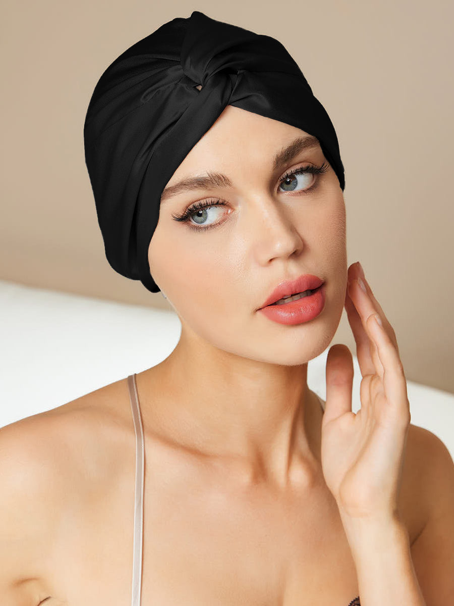 [Black] SilkSilky Pure Silk Sleep Cap 001