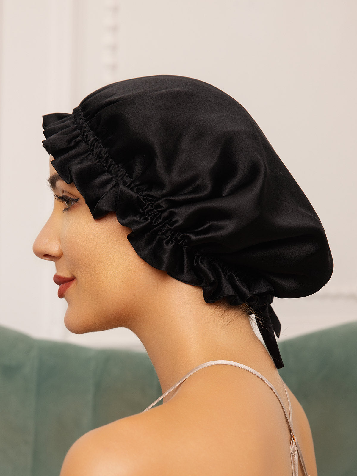 [Black] SilkSilky Pure Silk Sleep Cap 002