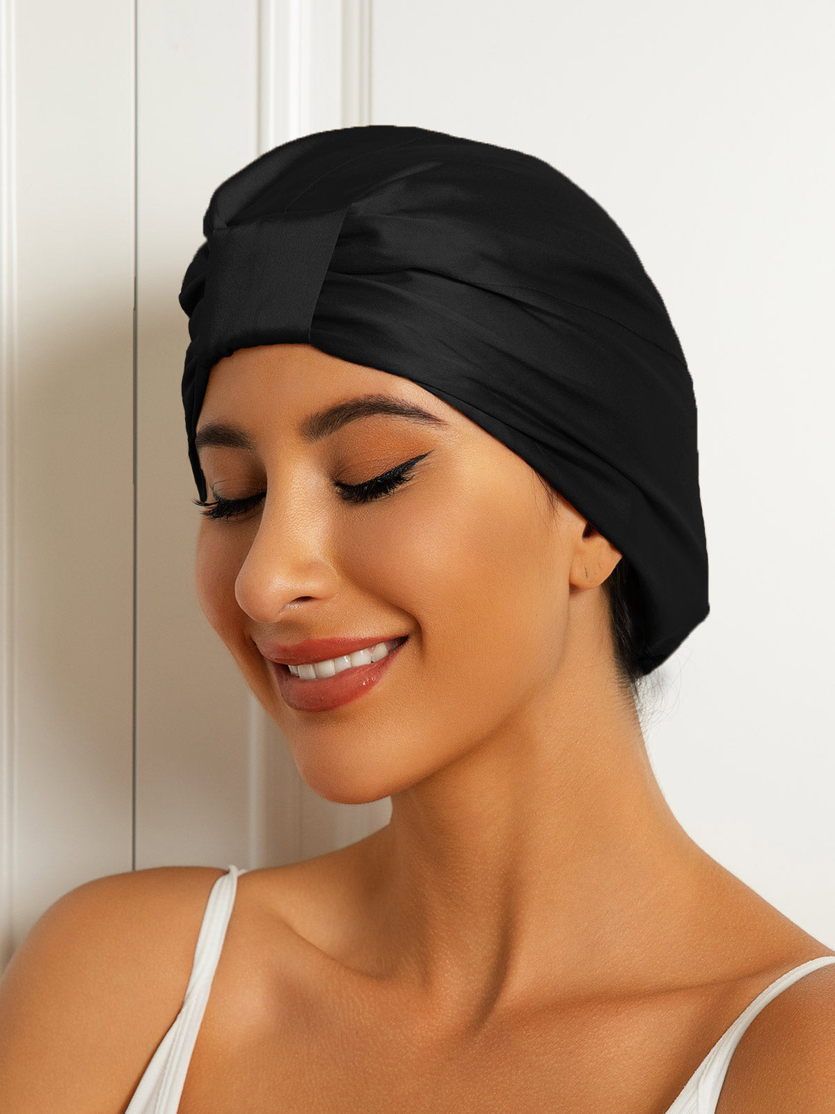 [Black] SilkSilky Pure Silk Sleep Cap 002