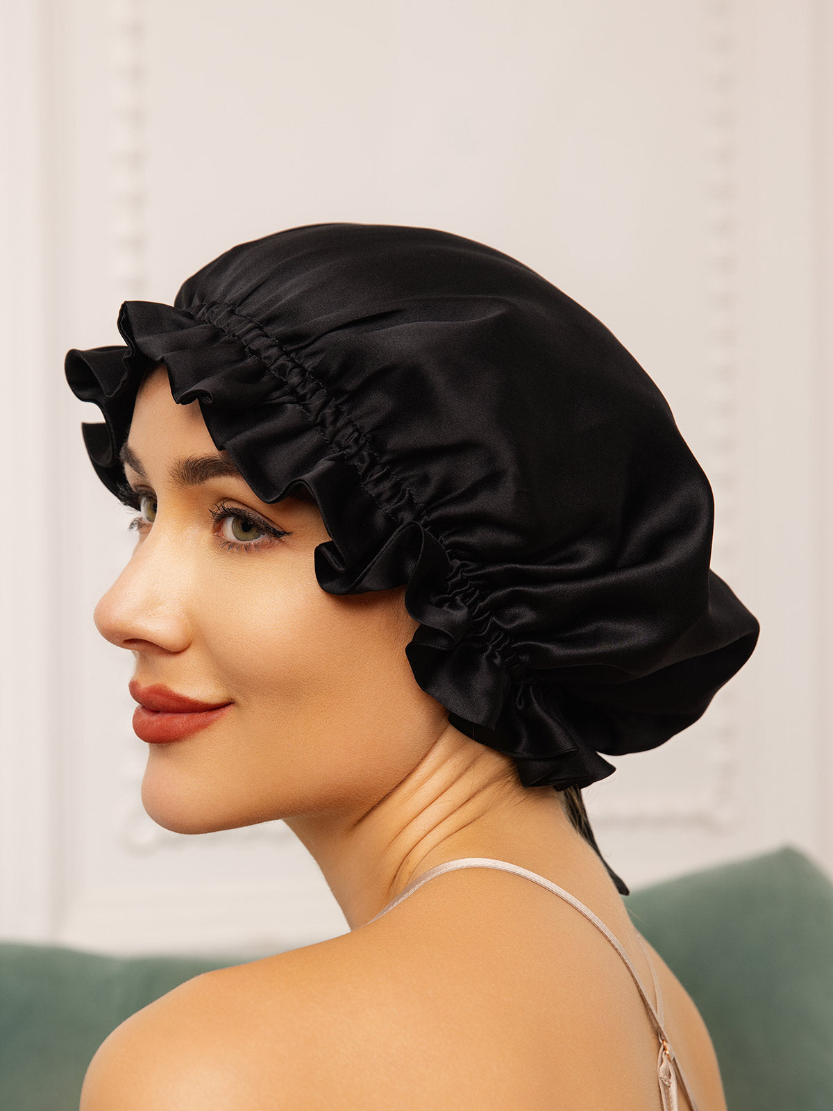 [Black] SilkSilky Pure Silk Sleep Cap 003