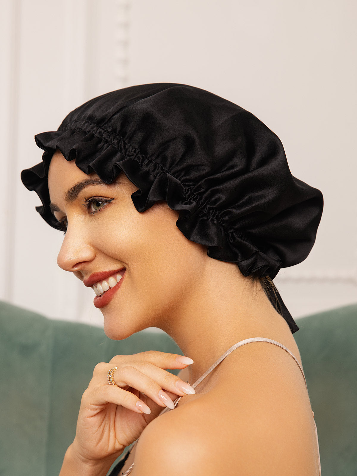 [Black] SilkSilky Pure Silk Sleep Cap 004