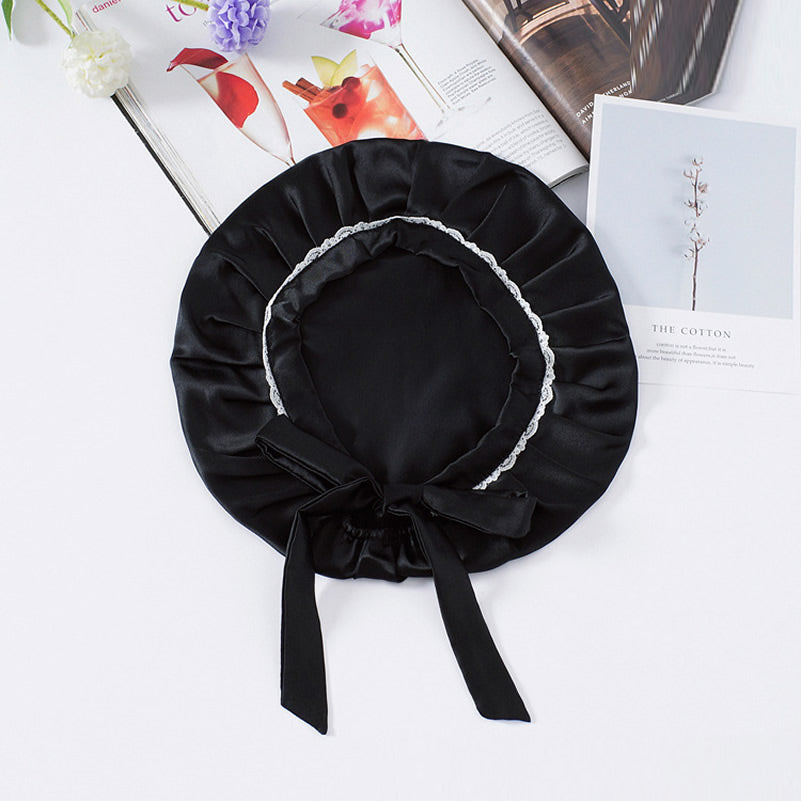 [Black] SilkSilky Pure Silk Sleep Cap 004