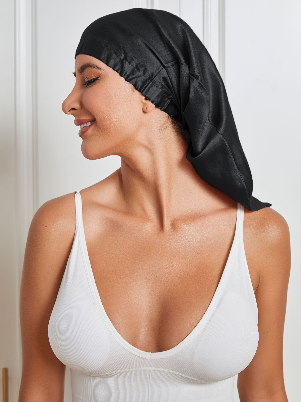 [Black] SilkSilky Pure Silk Sleep Cap 004