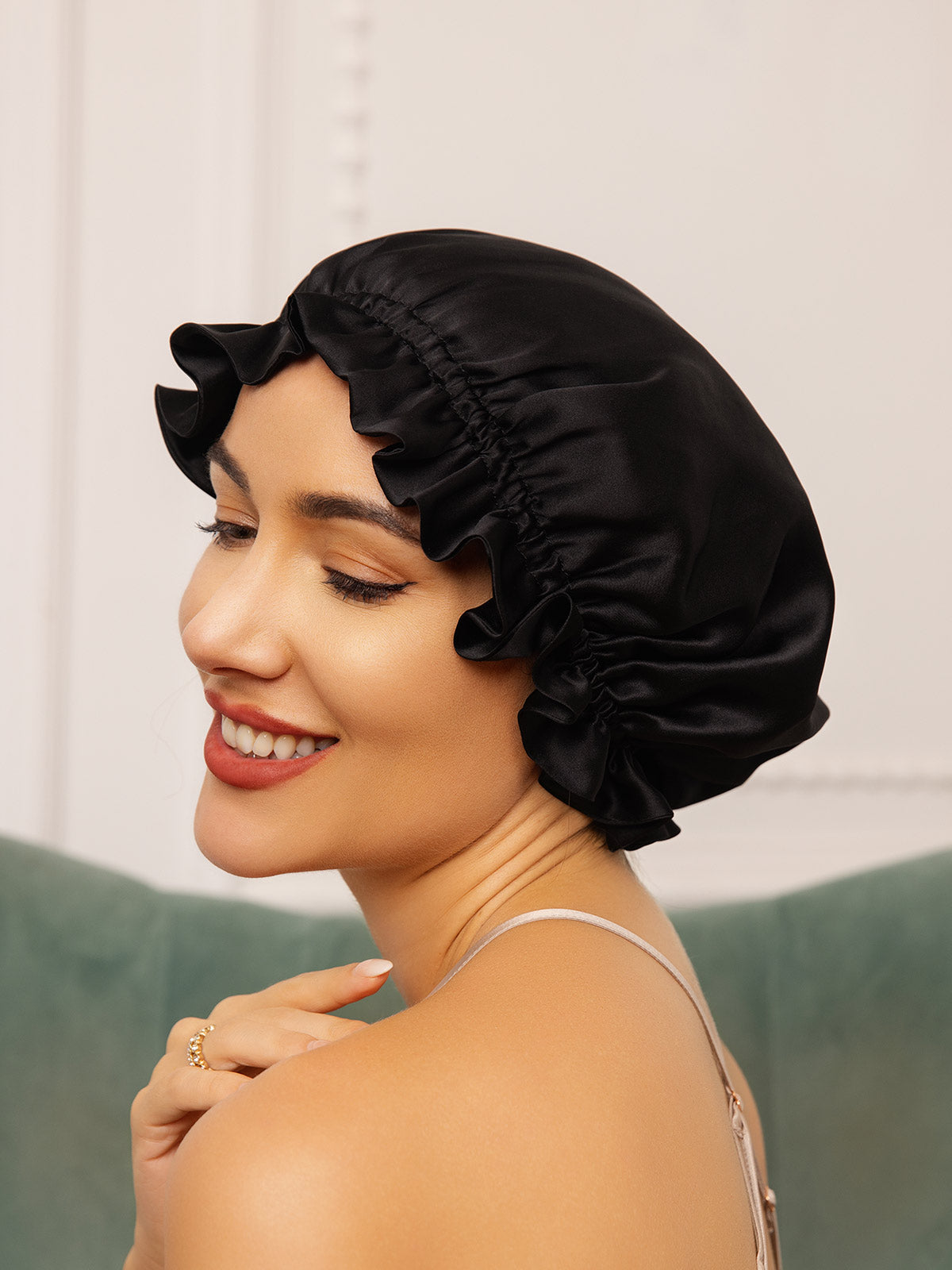 [Black] SilkSilky Pure Silk Sleep Cap 005