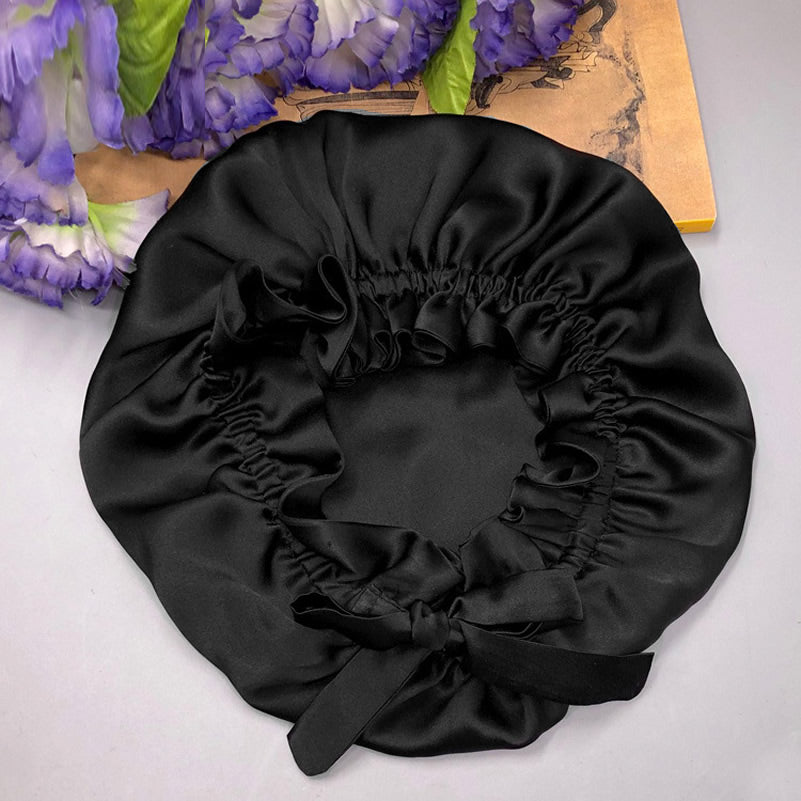 [Black] SilkSilky Pure Silk Sleep Cap 006
