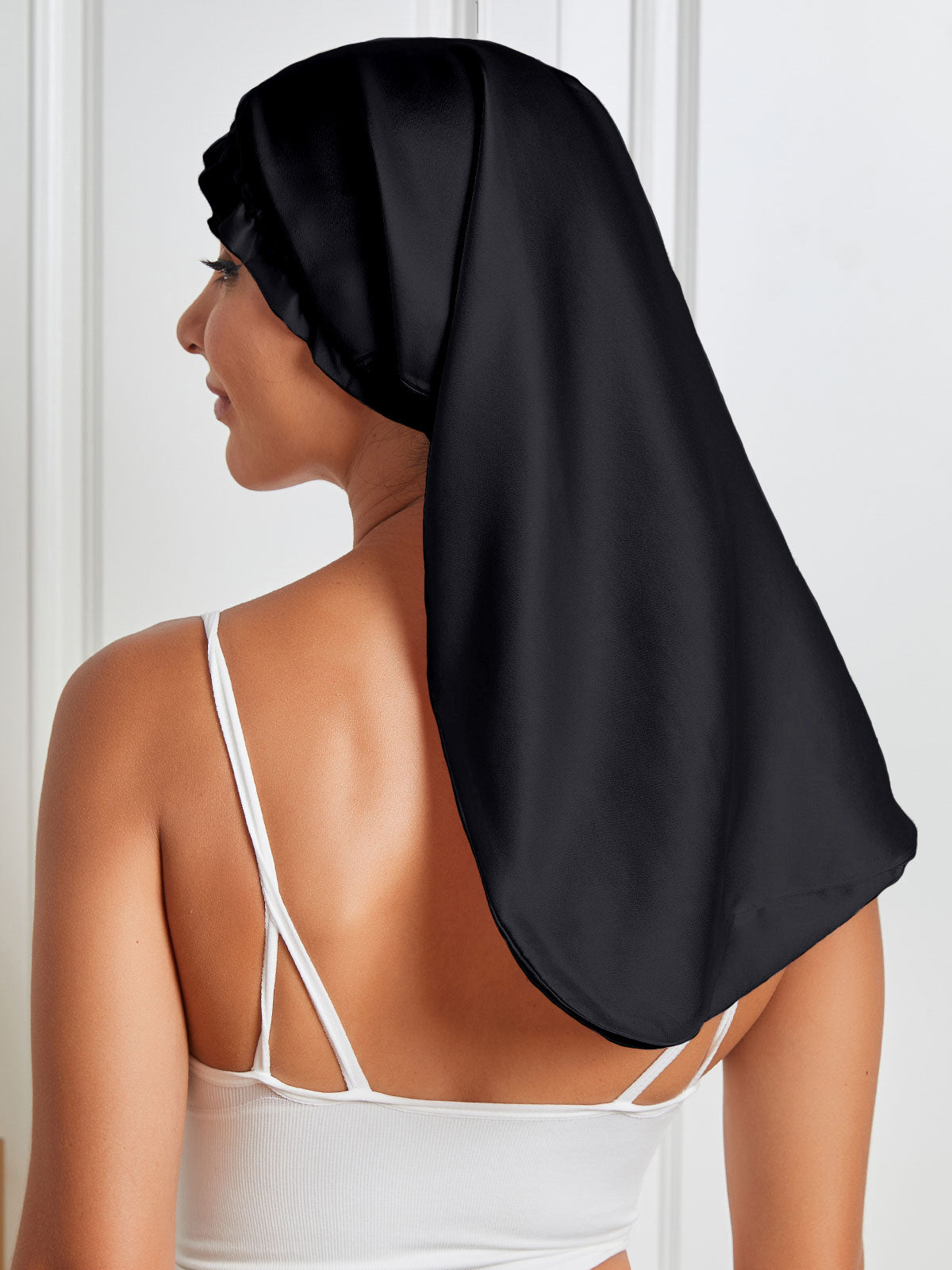 [Black] SilkSilky Pure Silk Sleep Cap 006