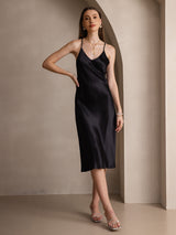 [Black] SilkSilky  Spaghetti Strap V Neck Dress 001