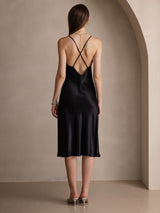 [Black] SilkSilky  Spaghetti Strap V Neck Dress 002