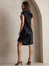 [Black] SilkSilky  Cap Sleeve V Neck Dress 002