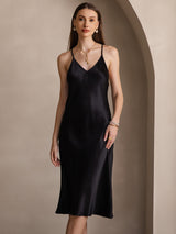 [Black] SilkSilky  Spaghetti Strap V Neck Dress 003
