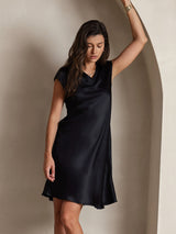 [Black] SilkSilky  Cap Sleeve V Neck Dress 004