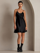 [Black] SilkSilky  Spaghetti Strap V Neck Dress 005