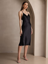 [Black] SilkSilky  Spaghetti Strap V Neck Dress 005