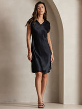 [Black] SilkSilky  Cap Sleeve V Neck Dress 005