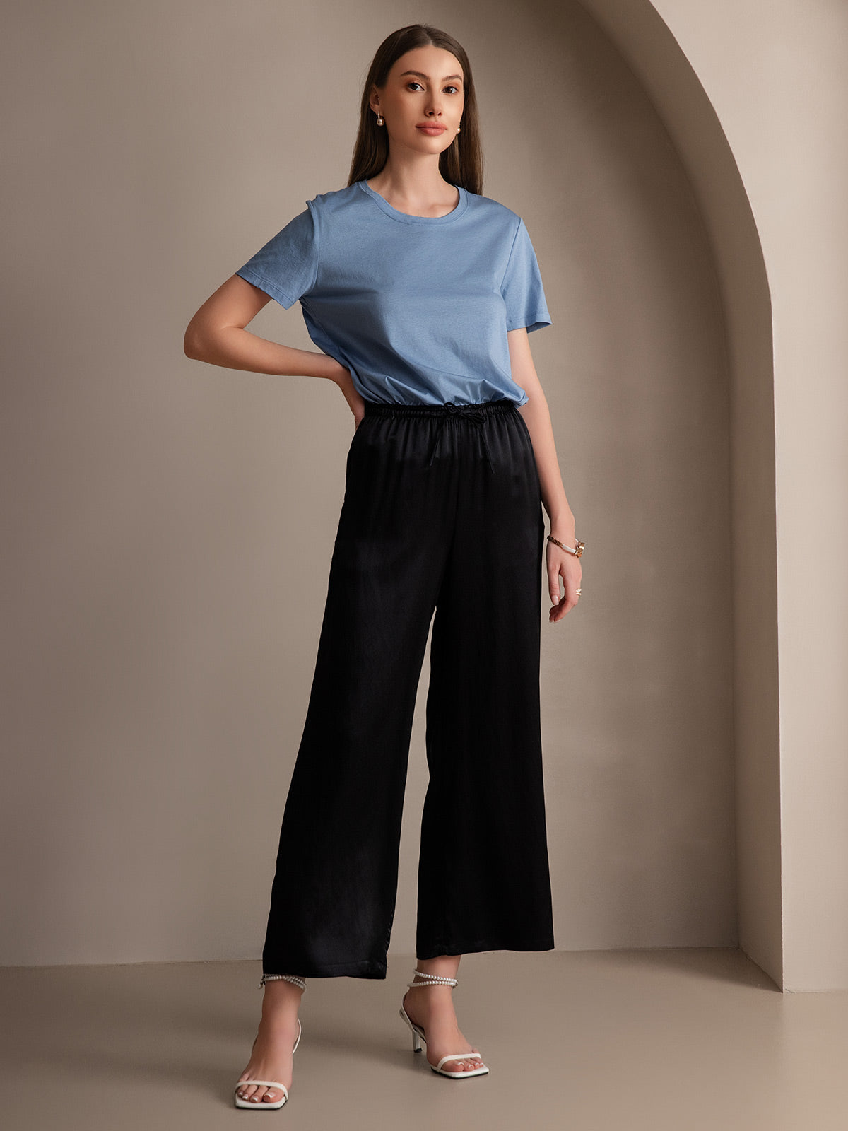 [Black] SilkSilky  Pure Silk Womens Pants 001