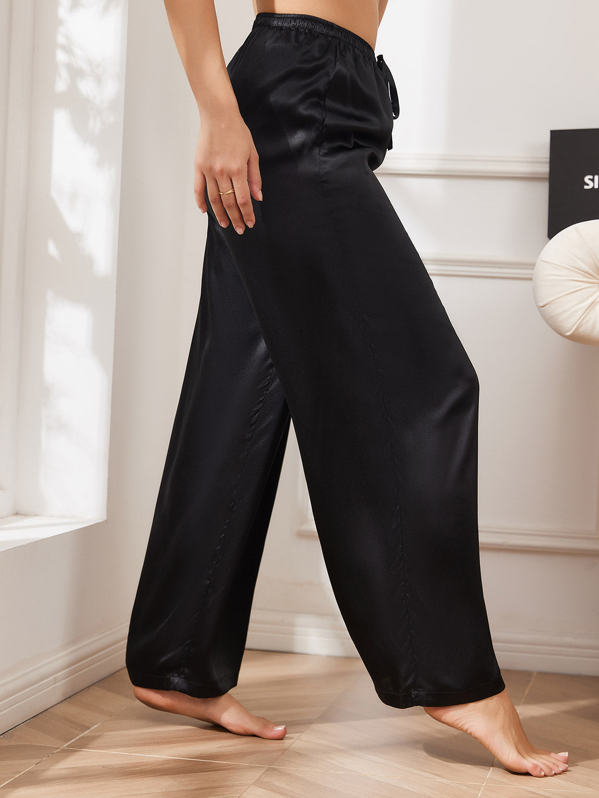women's black silk dress pants Women's Satin Black Pants