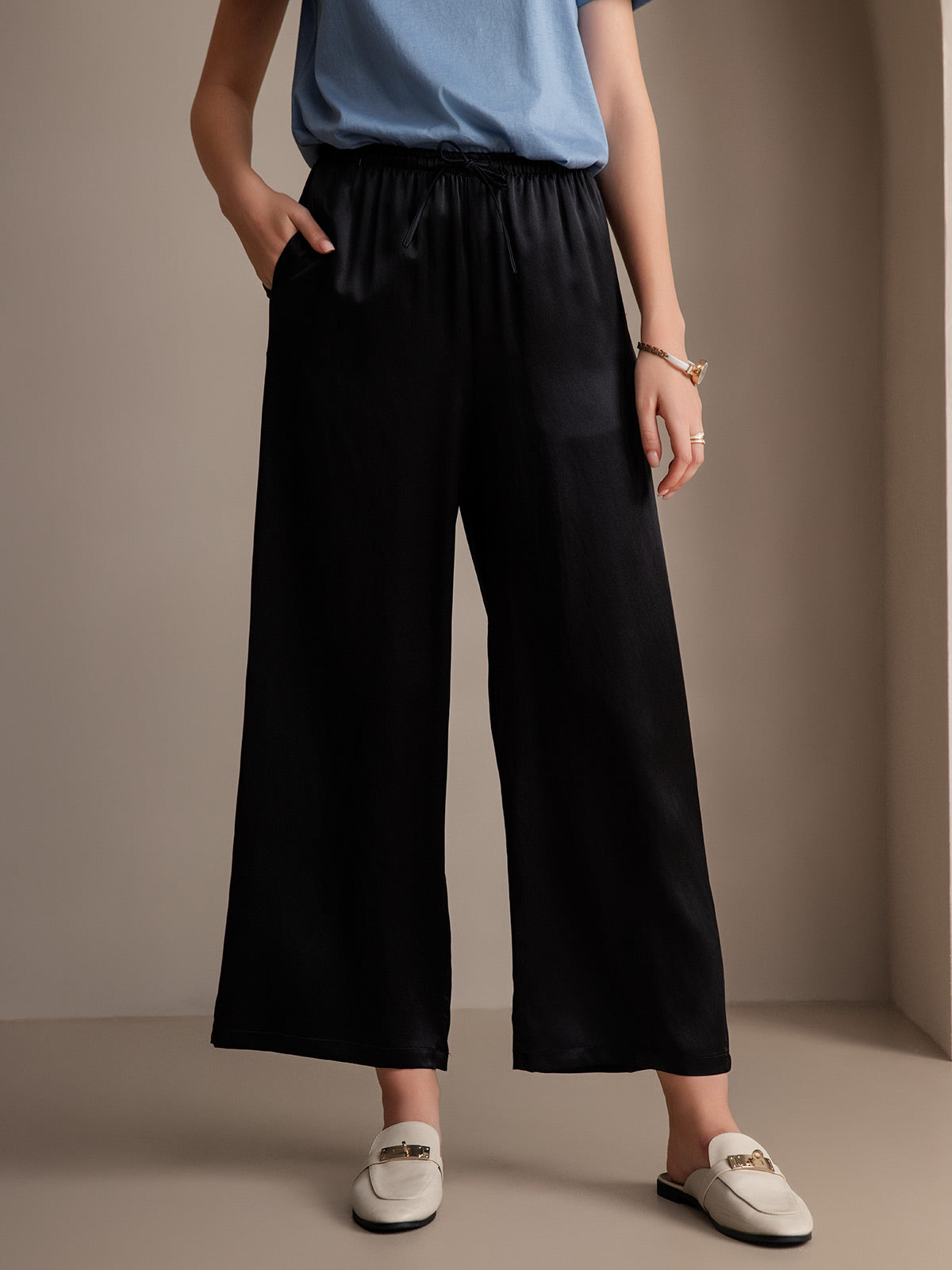 [Black] SilkSilky  Pure Silk Womens Pants 003