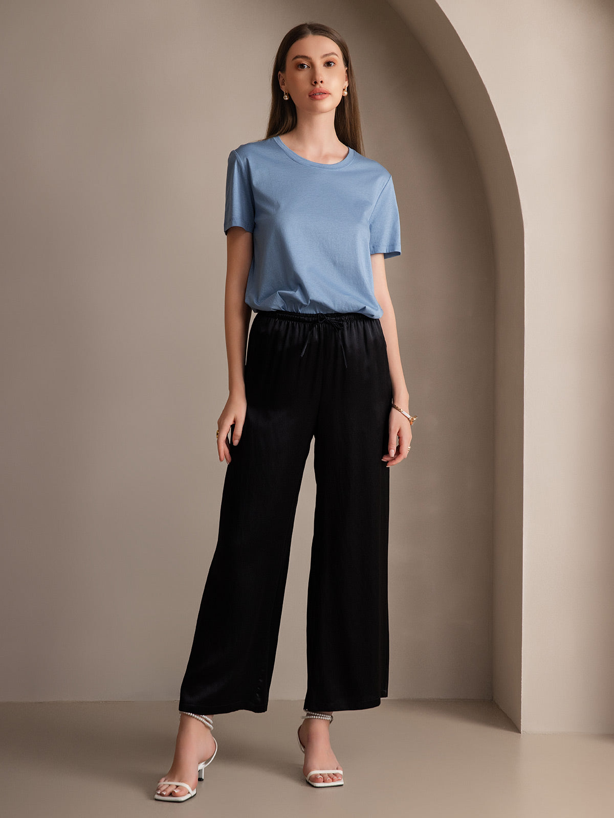 [Black] SilkSilky  Pure Silk Womens Pants 004