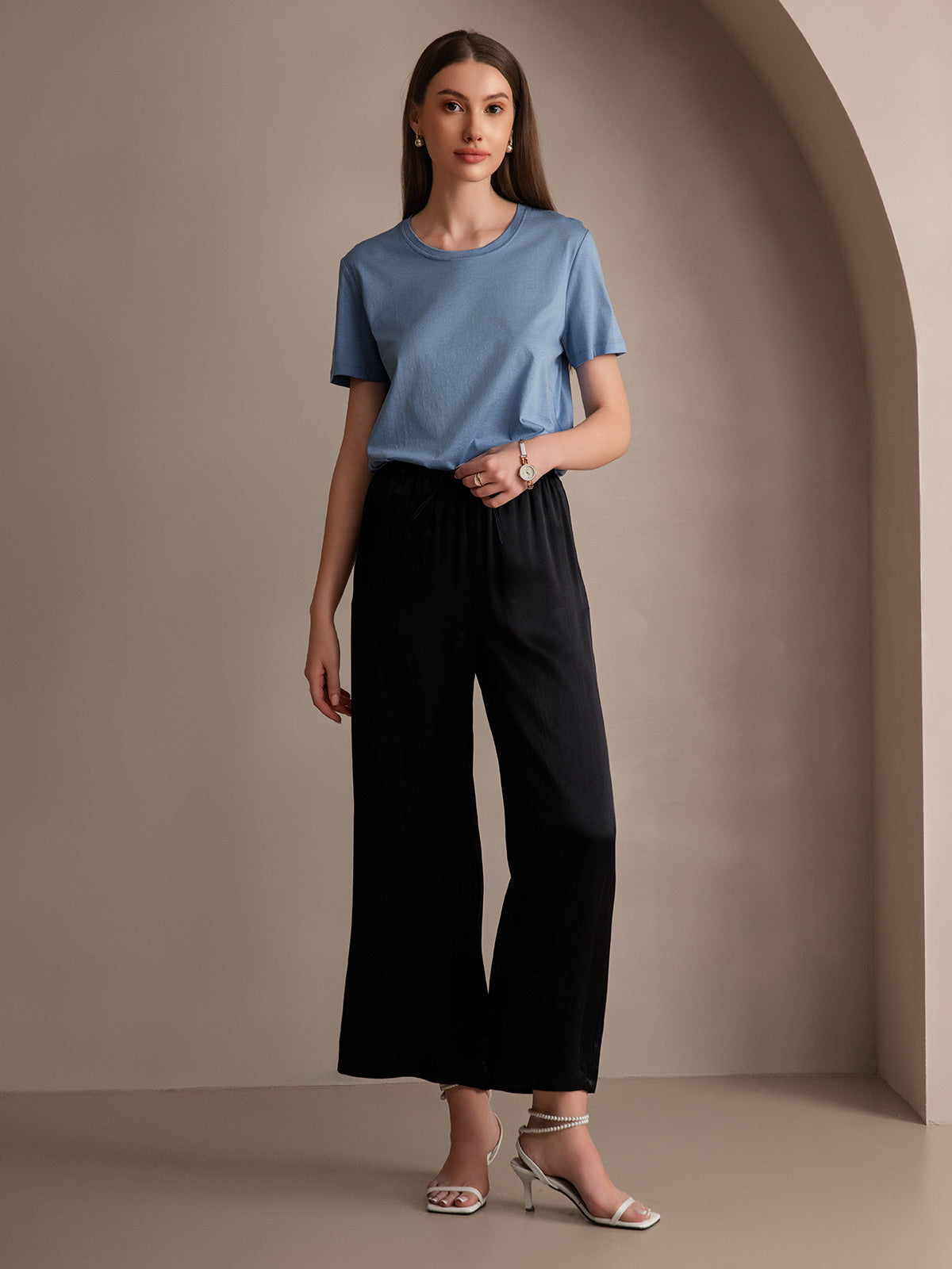 [Black] SilkSilky  Pure Silk Womens Pants 005