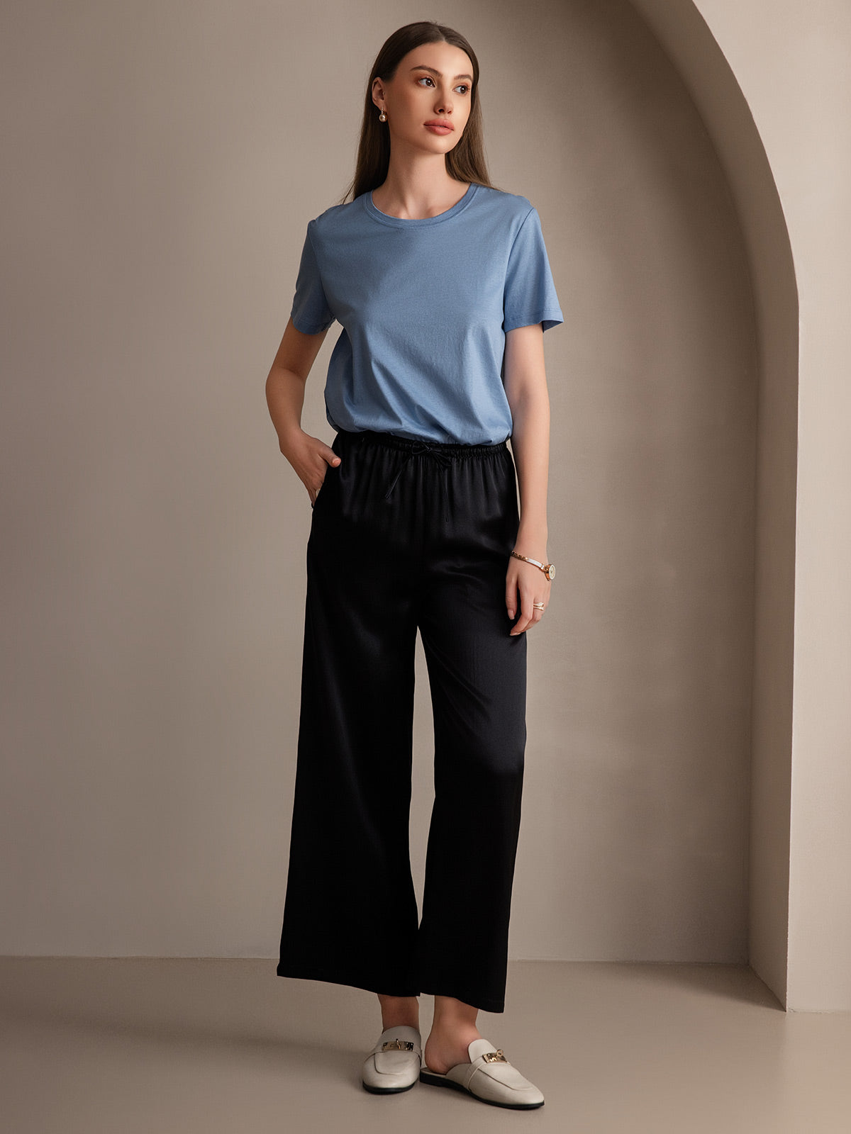 [Black] SilkSilky  Pure Silk Womens Pants 006
