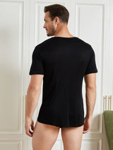 [Black] SilkSilky  100% Silk Jersey Short Sleeve Crew Neck Men's T-Shirt 002