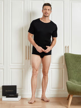 [Black] SilkSilky  100% Silk Jersey Short Sleeve Crew Neck Men's T-Shirt 007