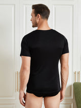 [Black] SilkSilky  Short Sleeve V Neck Men's T-Shirt 002