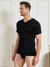 [Black] SilkSilky  Short Sleeve V Neck Men's T-Shirt 003