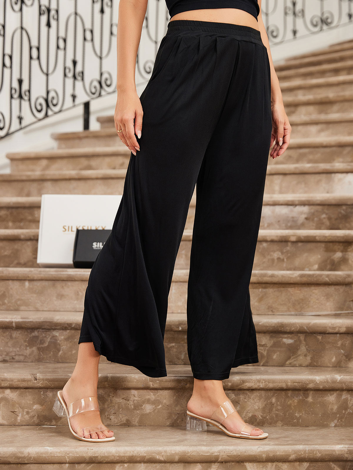 [Black] SilkSilky Silk Knitted Womens Pants 001