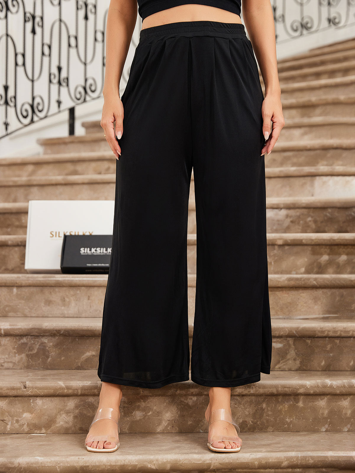 [Black] SilkSilky Silk Knitted Womens Pants 003