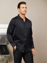 [Black] SilkSilky  Long Sleeve Collar Men's Shirt 001
