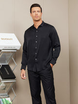 [Black] SilkSilky  Long Sleeve Collar Men's Shirt 003