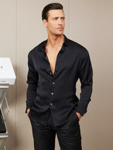 [Black] SilkSilky  Long Sleeve Collar Men's Shirt 004