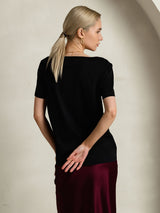 [Black] SilkSilky  Short Sleeve V Neck Women's T-Shirt 002
