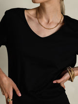 [Black] SilkSilky  Short Sleeve V Neck Women's T-Shirt 004