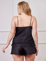 [Black] SilkSilky  Spaghetti Strap V Neck Plus Size Camisole Set 002