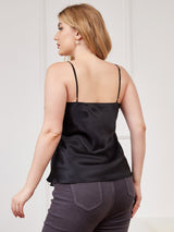 [Black] SilkSilky  Spaghetti Strap V Neck Plus Size Camisole Top 002
