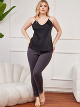 [Black] SilkSilky  Spaghetti Strap V Neck Plus Size Camisole Top 004