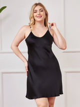 [Black] SilkSilky  Spaghetti Strap V Neck Plus Size Dress 001