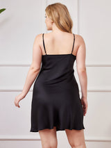 [Black] SilkSilky  Spaghetti Strap V Neck Plus Size Dress 002