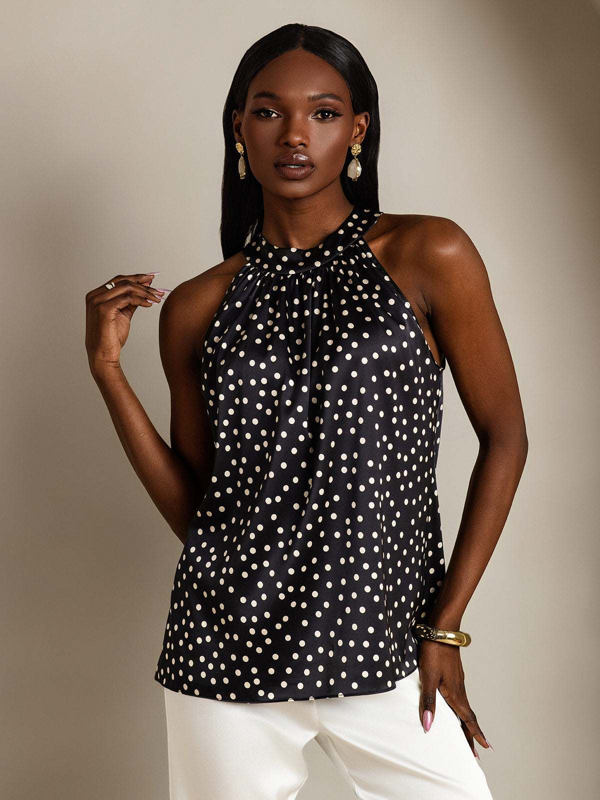[Black+White] SilkSilky 19Momme Silk Sleeveless Womens T-Shirt 001