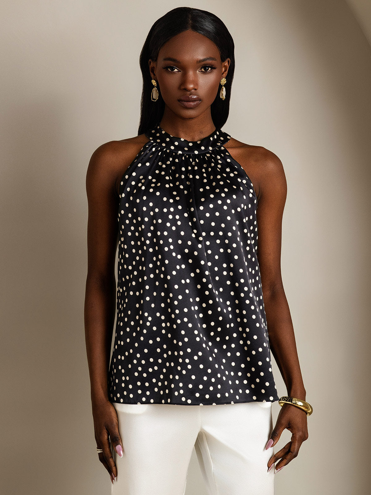 [Black+White] SilkSilky 19Momme Silk Sleeveless Womens T-Shirt 003