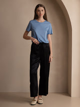 [Blue] SilkSilky  Short Sleeve Round Neck Women's T-Shirt 005