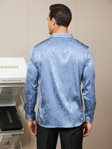 [Blue] SilkSilky Silk Long Sleeve Collar Men's Shirt 002