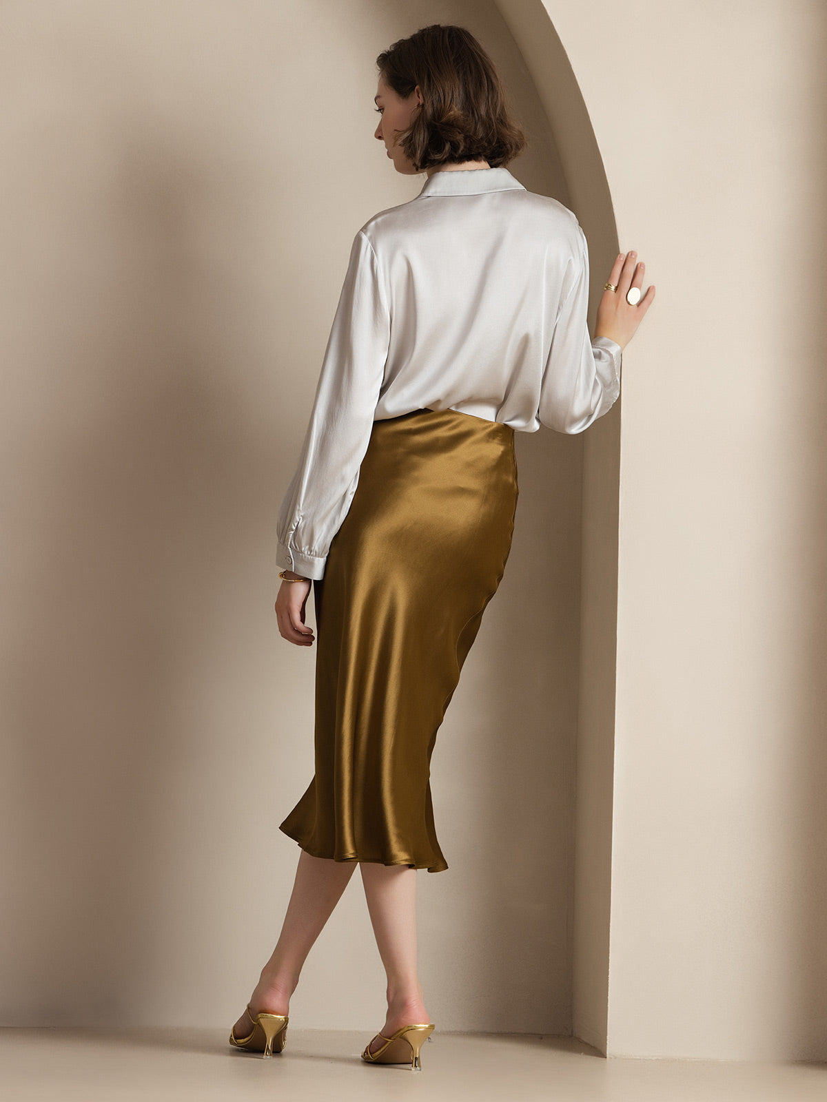 [Brown] SilkSilky 19Momme Pure Silk Skirt 002