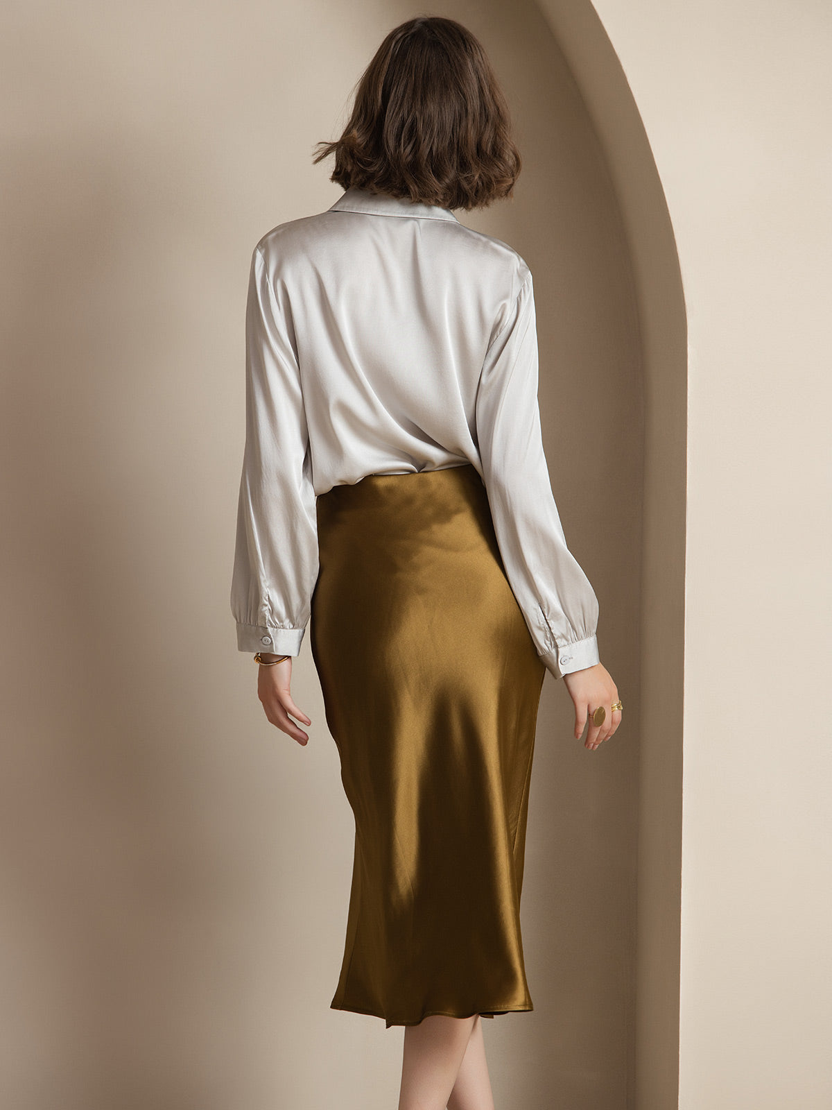 [Brown] SilkSilky 19Momme Pure Silk Skirt 002