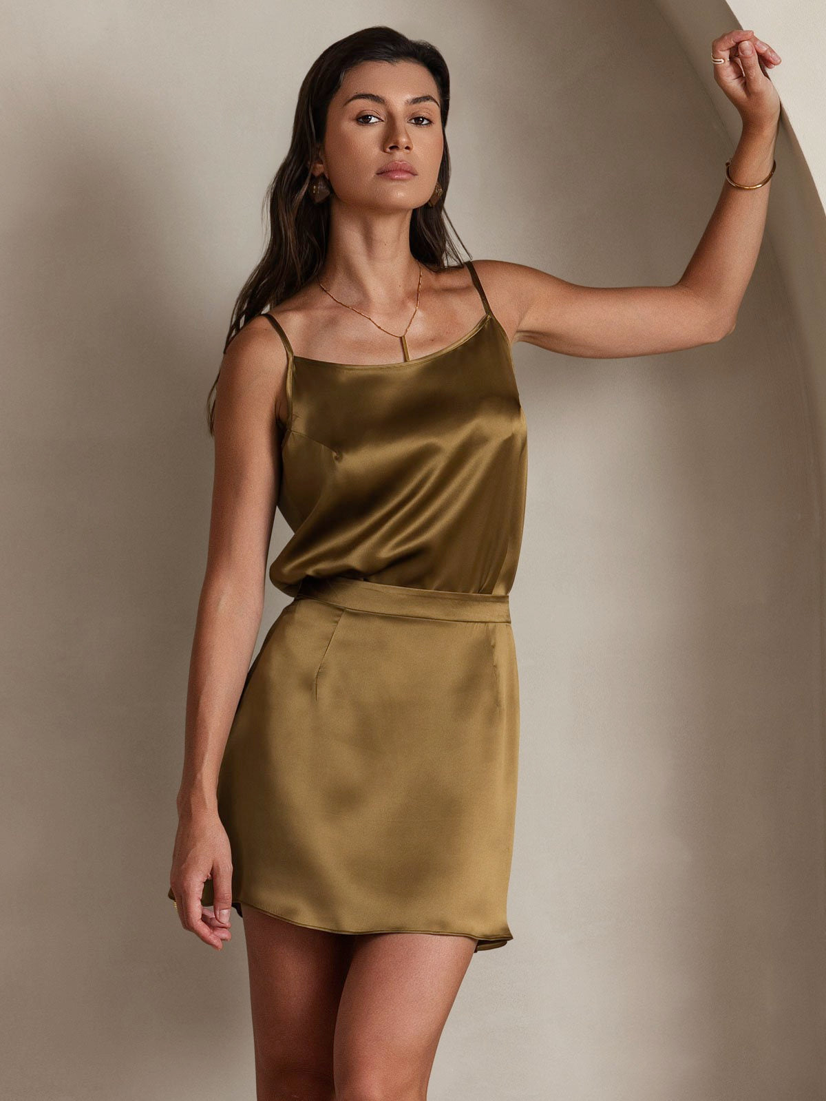 [Brown] SilkSilky 19Momme Silk Skirt 001